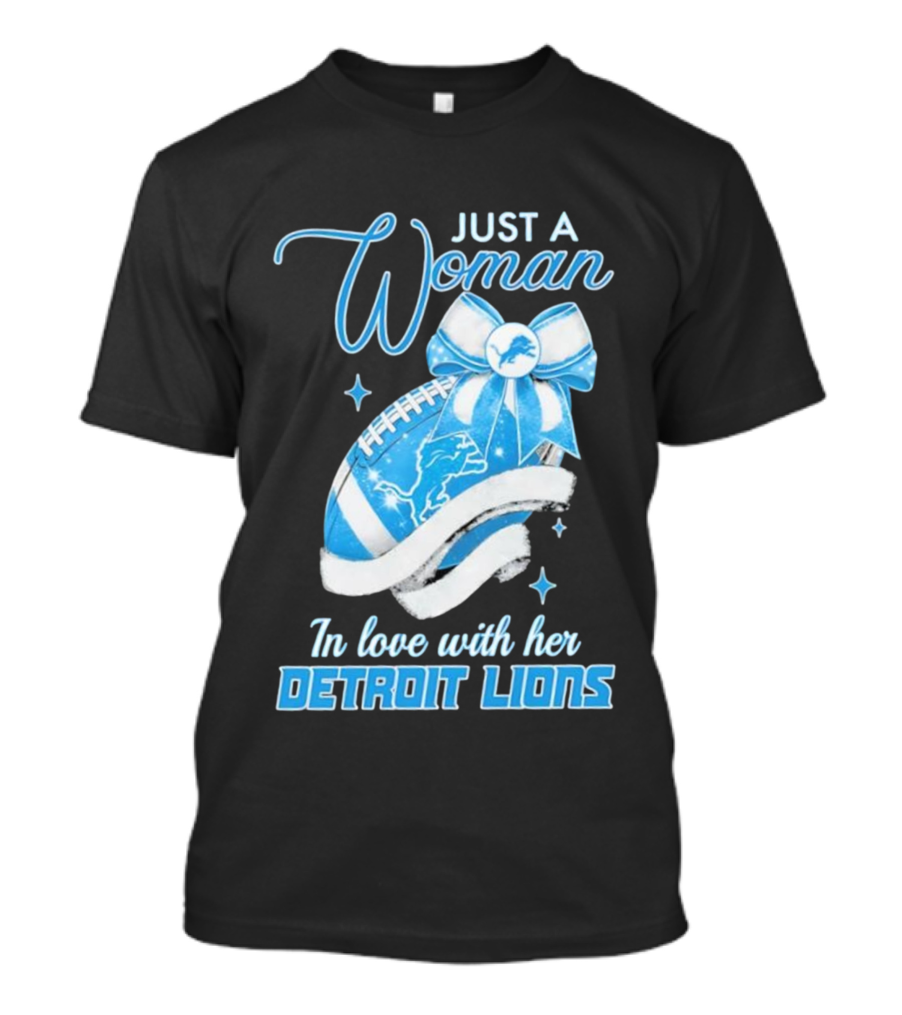 Just A Woman In Love With Her Detroit Lions Glittery Ribbon T-Shirt