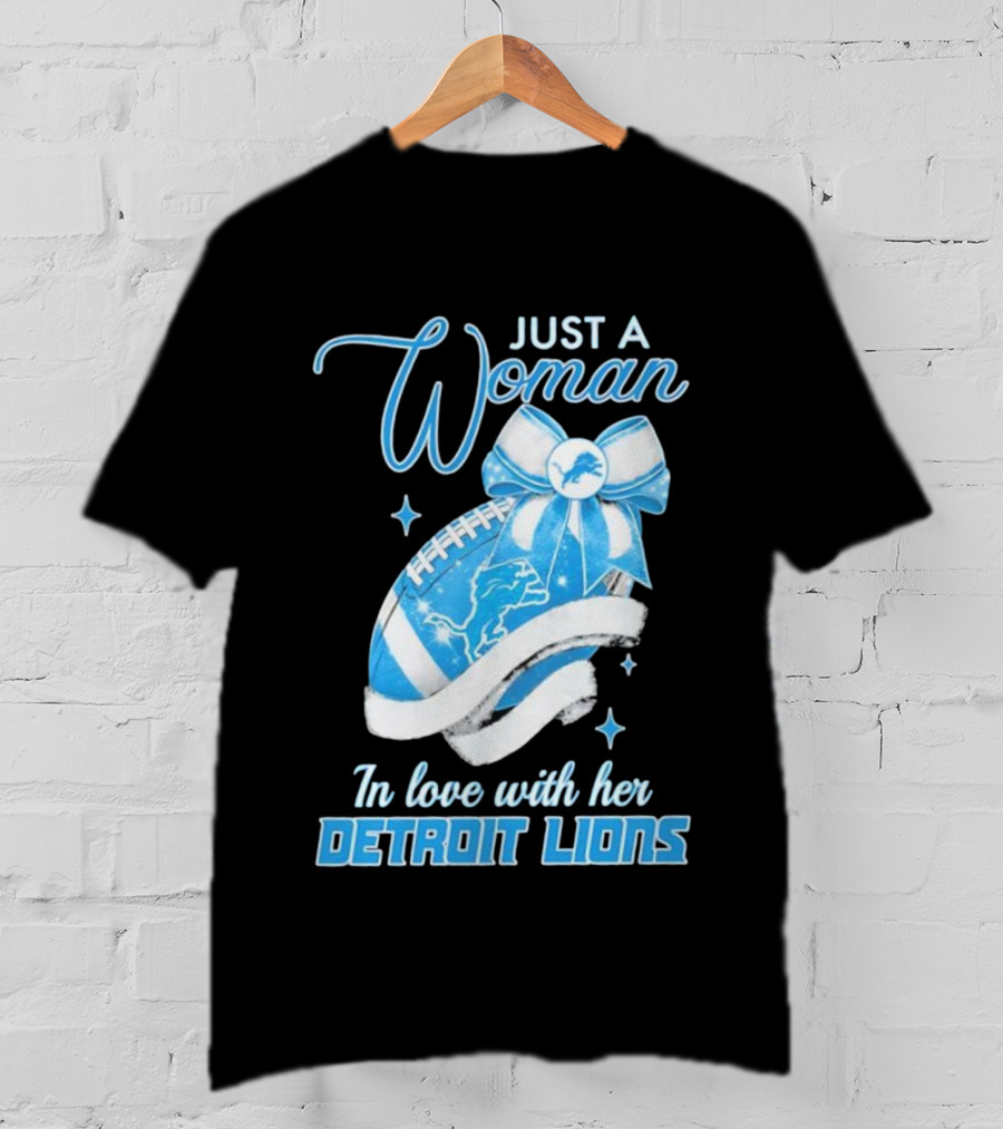 Just A Woman In Love With Her Detroit Lions Glittery Ribbon T-Shirt