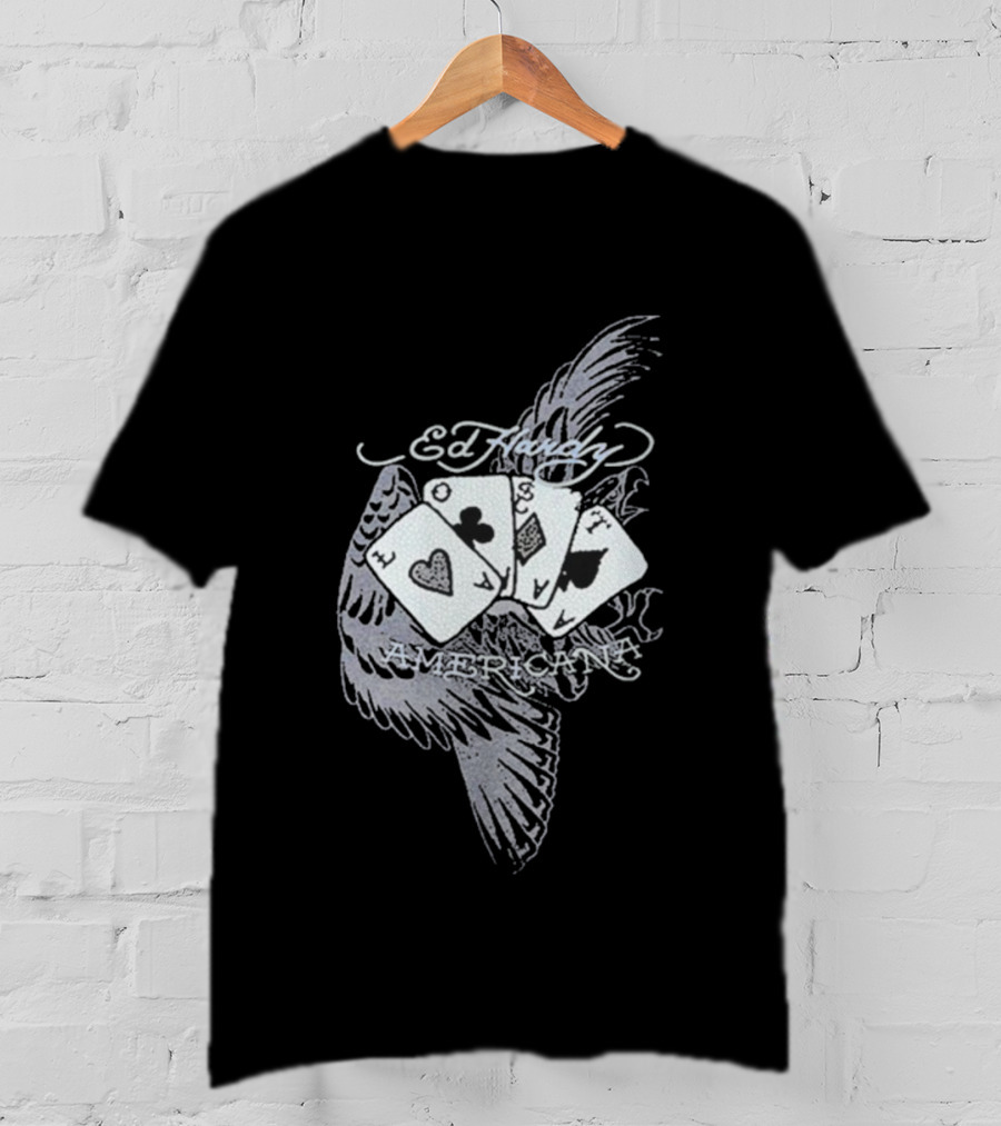 Ed Hardy Lost Cards Americana Rhinestone Rib Machine Gun Kelly Collaboration T-Shirt