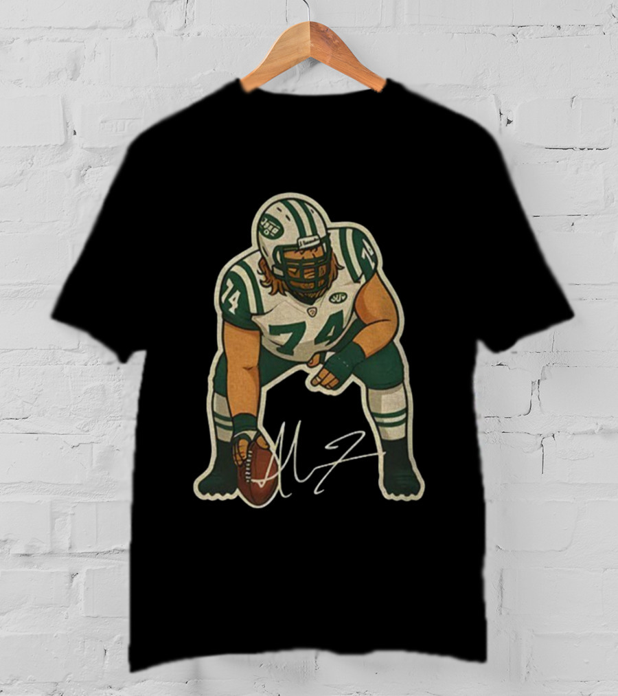Nick Mangold 74 New York Jets NFL Football Cartoon Signature T-Shirt