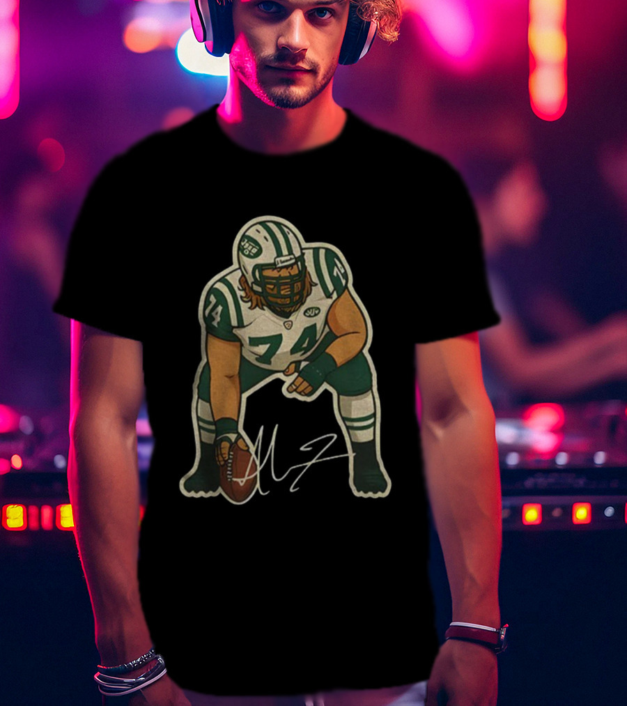 Nick Mangold 74 New York Jets NFL Football Cartoon Signature T-Shirt