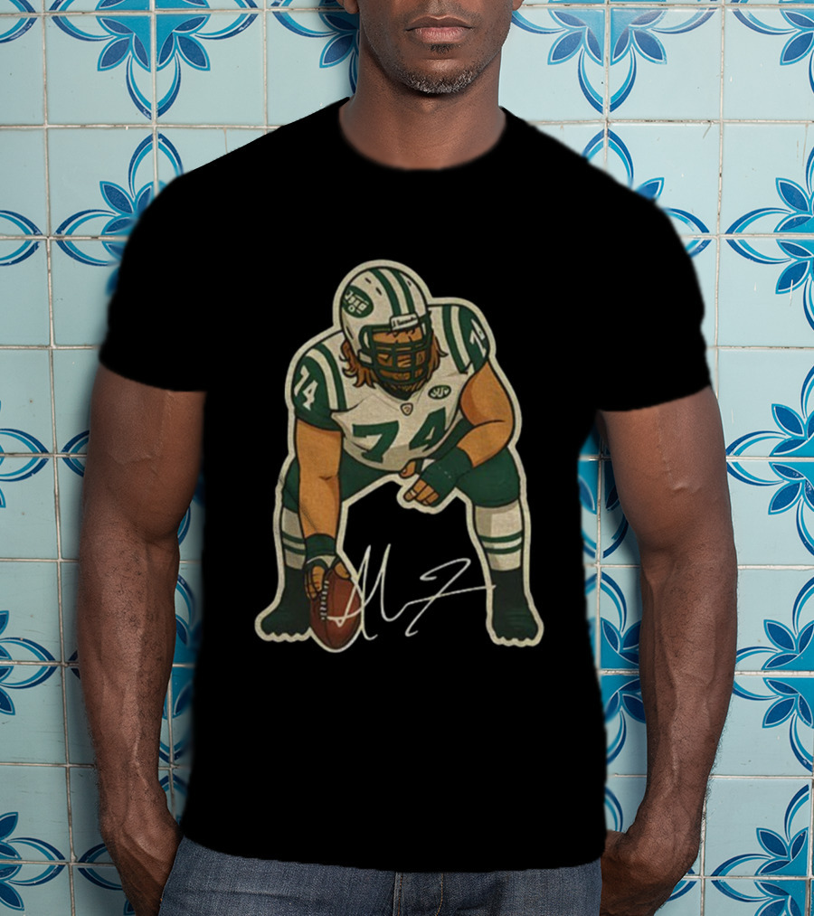 Nick Mangold 74 New York Jets NFL Football Cartoon Signature T-Shirt