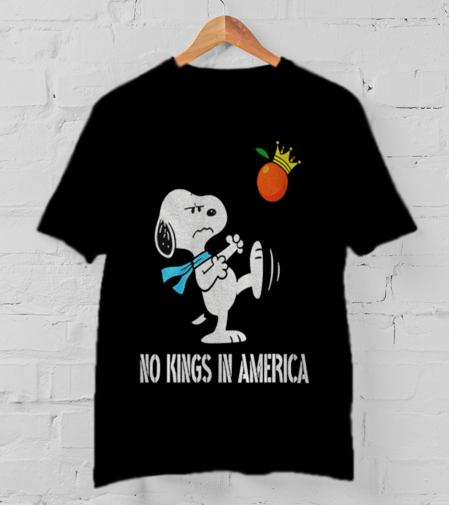 Snoopy Kicks Crowned Orange No Kings In America T-Shirt