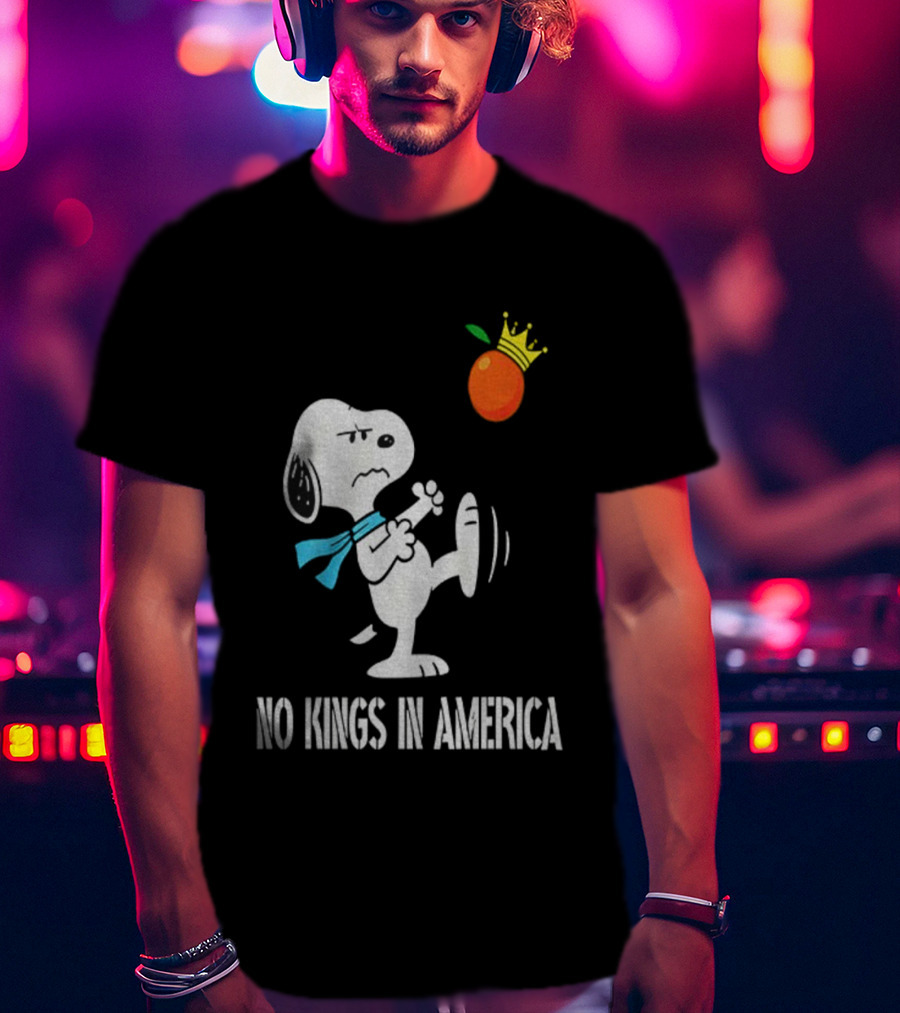 Snoopy Kicks Crowned Orange No Kings In America T-Shirt