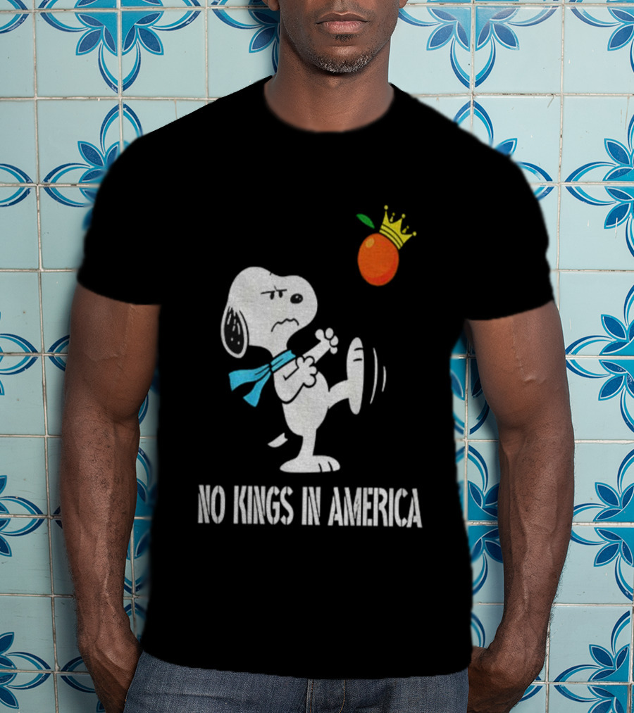 Snoopy Kicks Crowned Orange No Kings In America T-Shirt