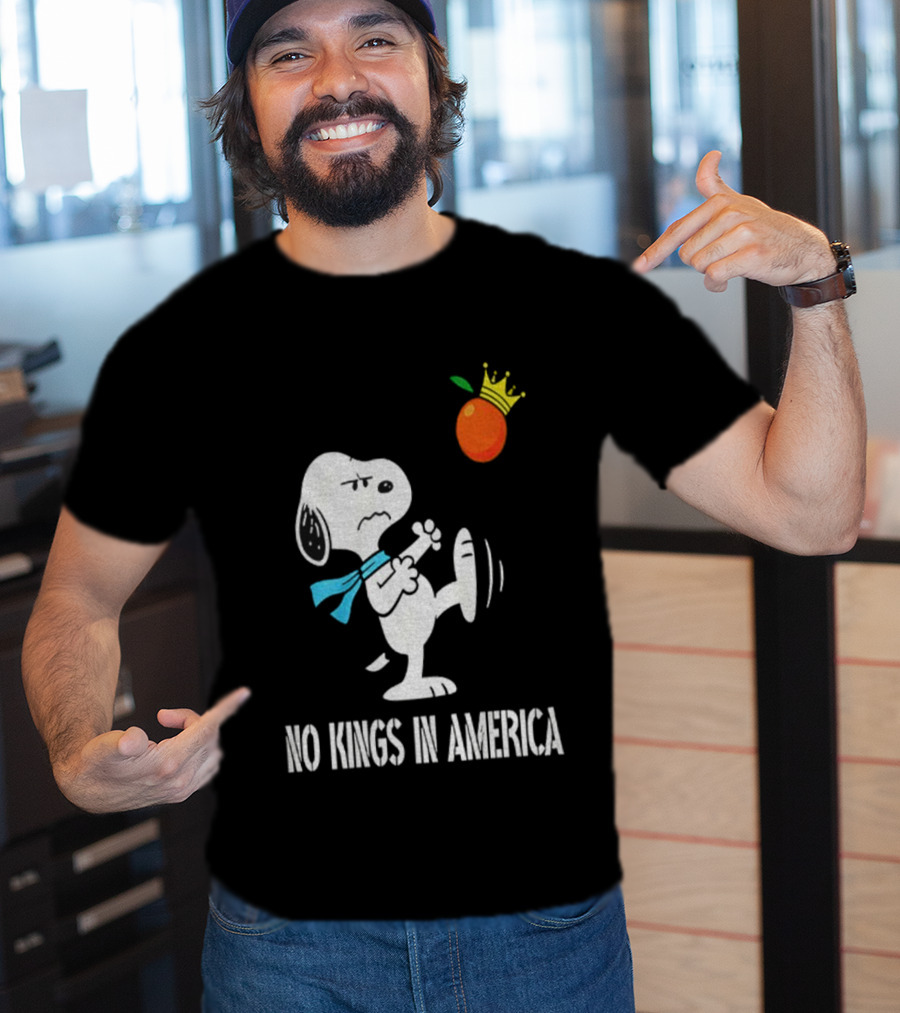 Snoopy Kicks Crowned Orange No Kings In America T-Shirt