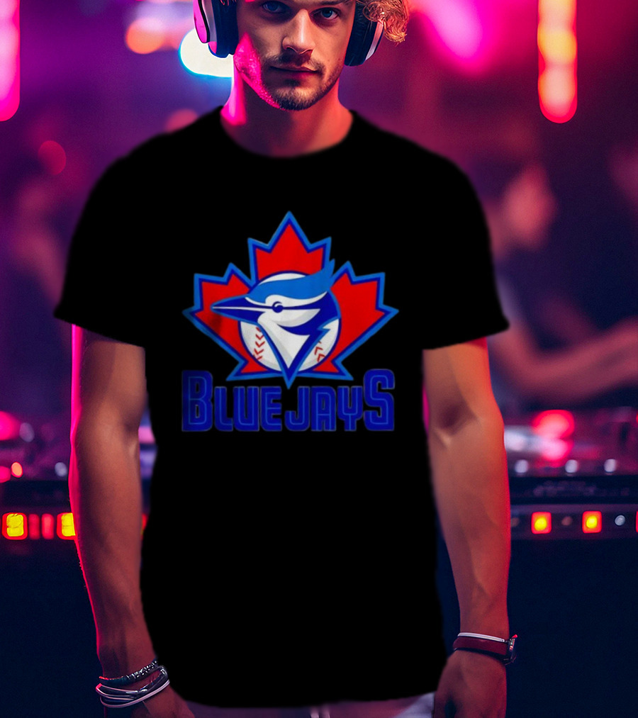 Toronto Blue Jays Emblem In Red Maple Leaf Icon Blue Jays T-Shirt