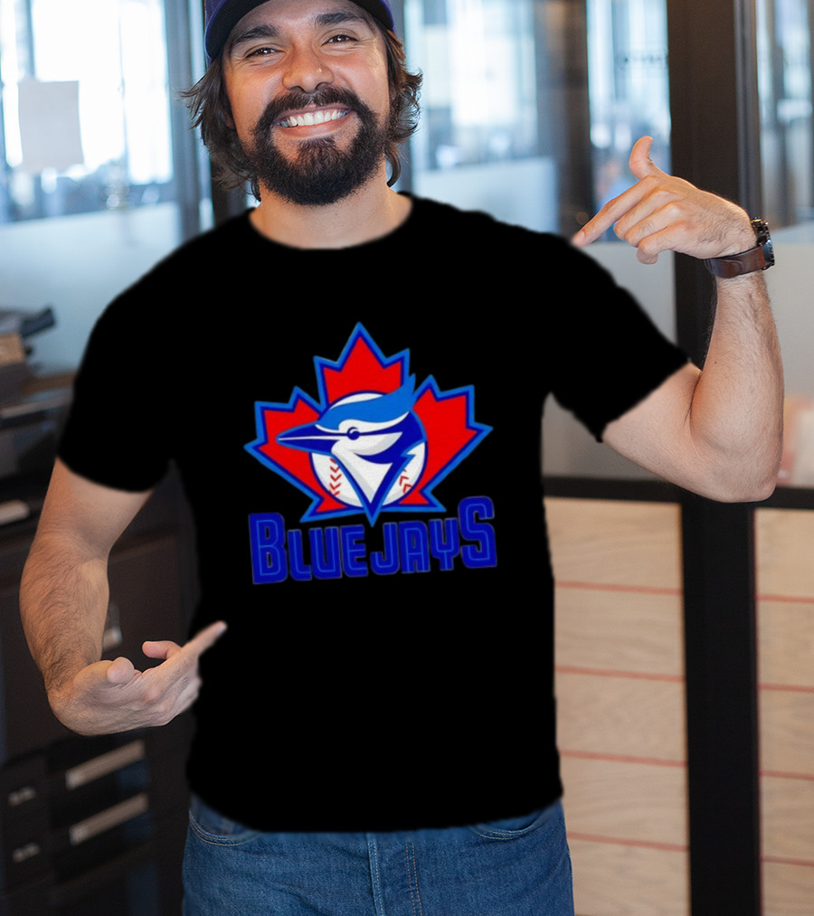Toronto Blue Jays Emblem In Red Maple Leaf Icon Blue Jays T-Shirt