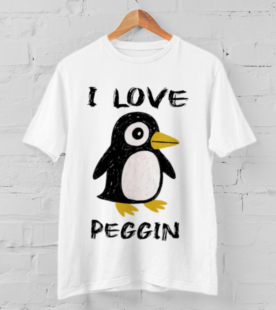 I Love Peggin Penguin Drawing Cute Cartoon Illustration T-Shirt