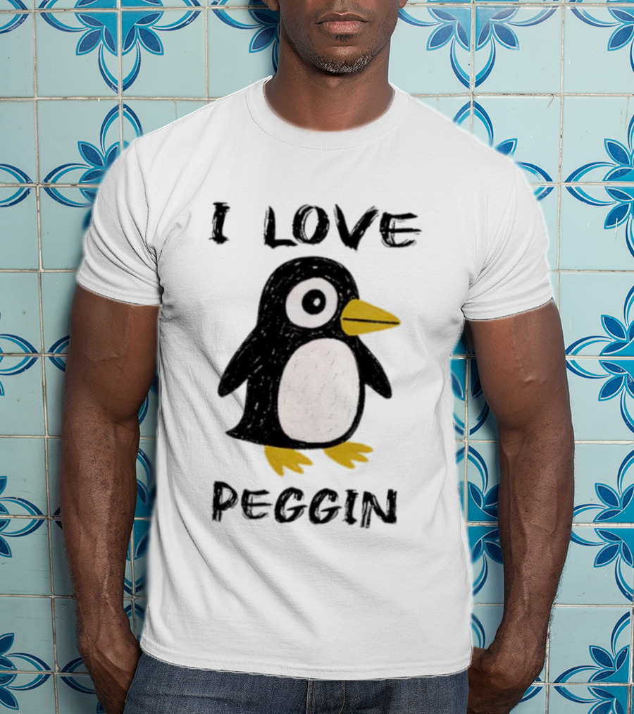 I Love Peggin Penguin Drawing Cute Cartoon Illustration T-Shirt
