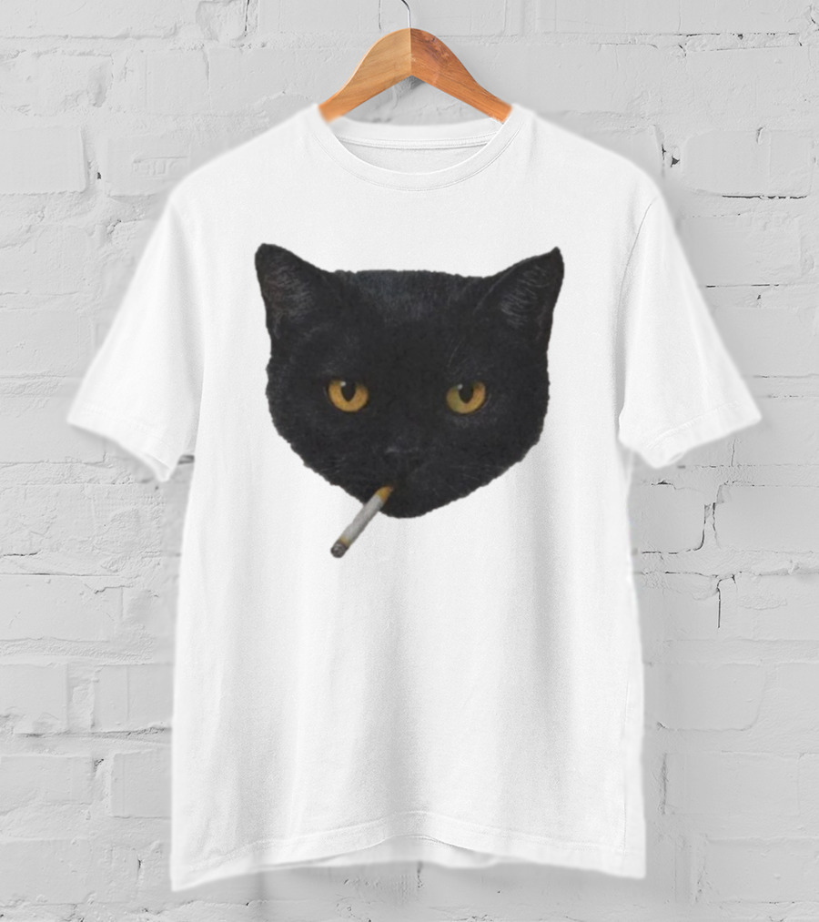 Smoking Black Cat With Yellow Eyes And Cigarette T-Shirt