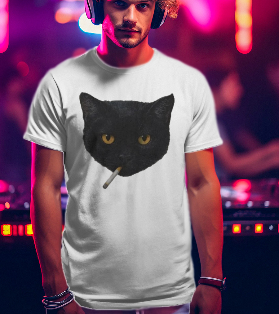 Smoking Black Cat With Yellow Eyes And Cigarette T-Shirt