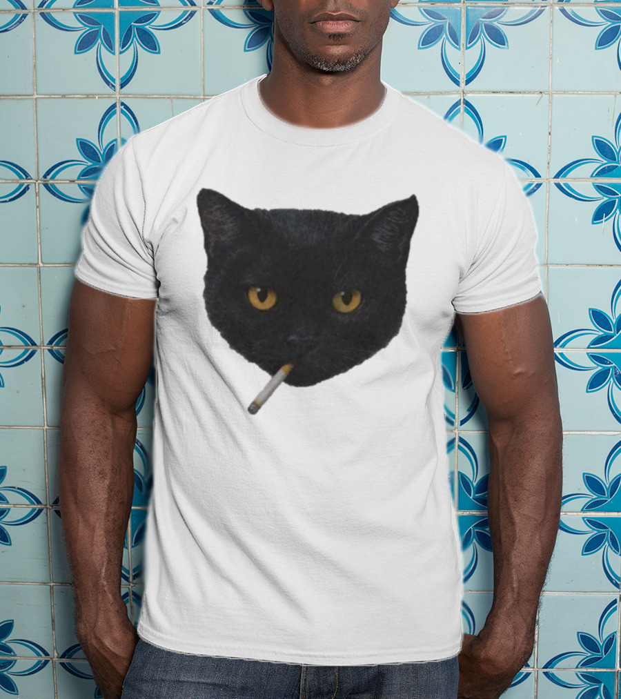 Smoking Black Cat With Yellow Eyes And Cigarette T-Shirt