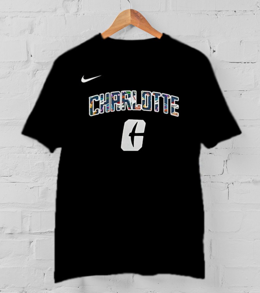 Charlotte C Logo With Nike Swoosh Multicolor Lettering T-Shirt