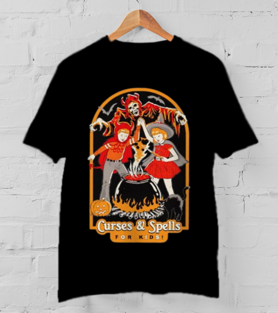 Curses & Spells For Kids Skeleton Cauldron Halloween Costume Fun T-Shirt