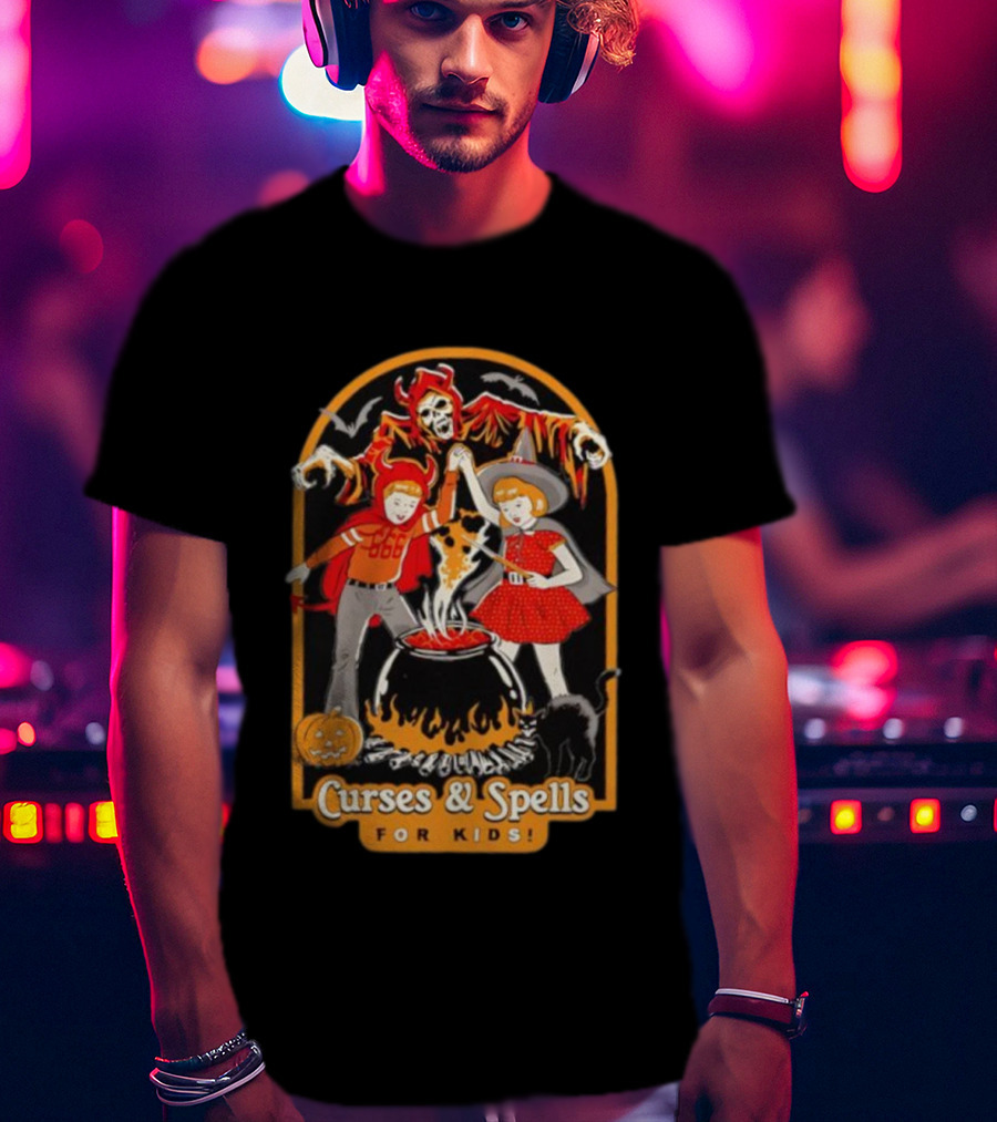 Curses & Spells For Kids Skeleton Cauldron Halloween Costume Fun T-Shirt