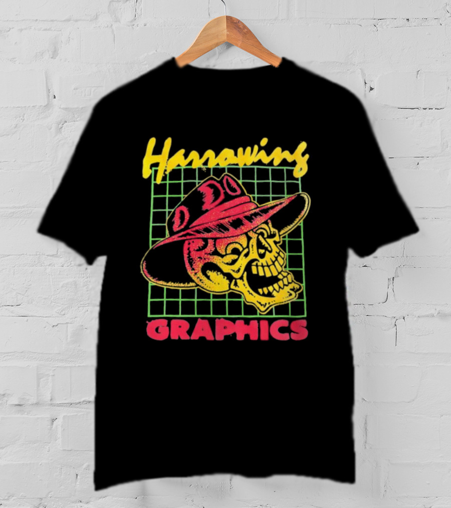 Harrowing Skull Cowboy Hat Graphics Retro Neon Style T-Shirt