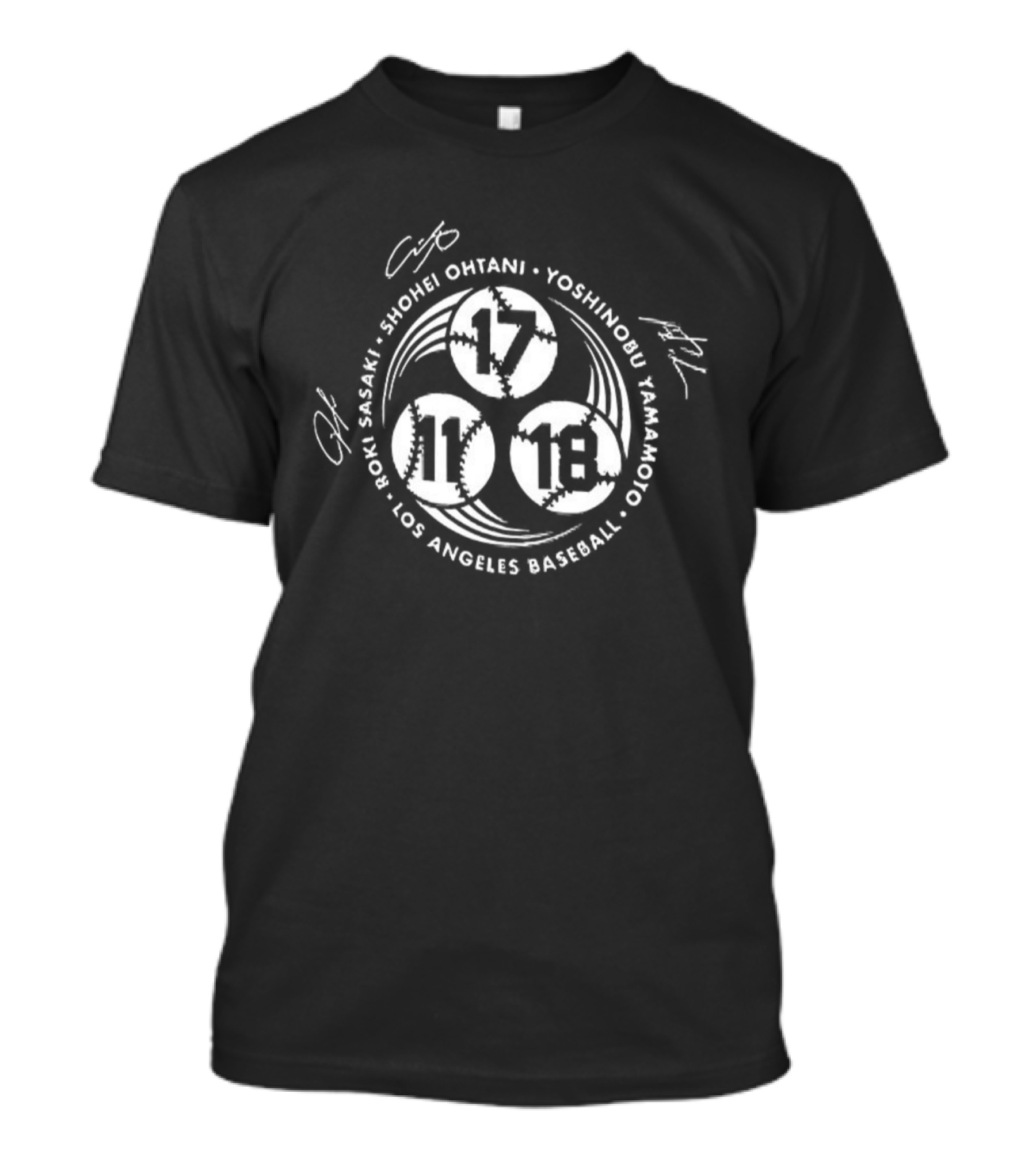 Shohei Ohtani Yoshinobu Yamamoto Roki Sasaki Los Angeles Baseball Signatures 17 11 18 T-Shirt