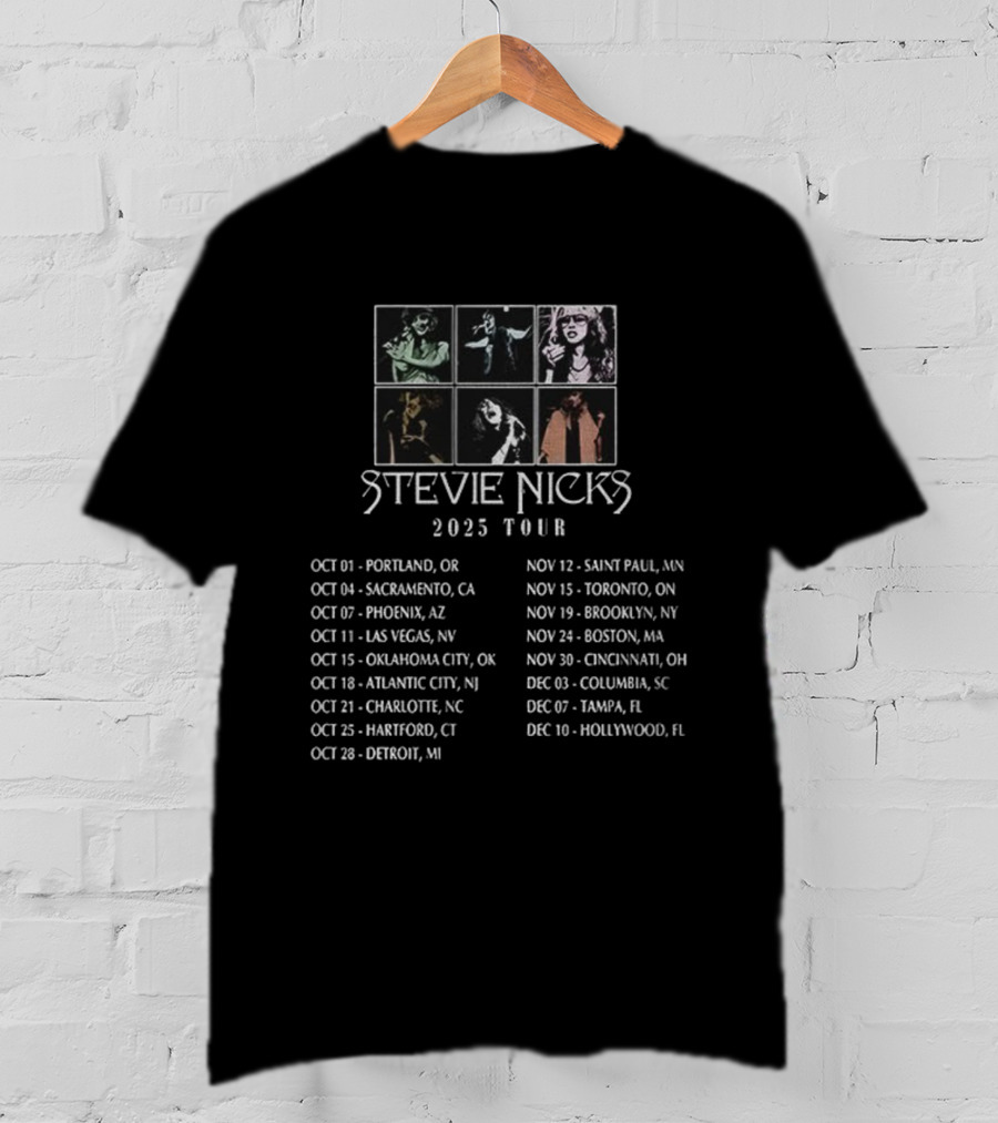 Stevie Nicks 2025 Tour Portland Sacramento Phoenix Las Vegas Tour Dates And Cities T-Shirt