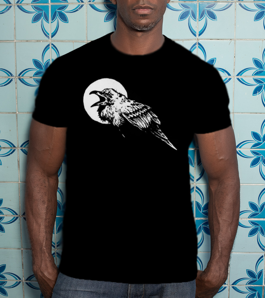 Raven Crow F Caw F Vintage Retro Bird Full Moon Silhouette In Flight T-Shirt