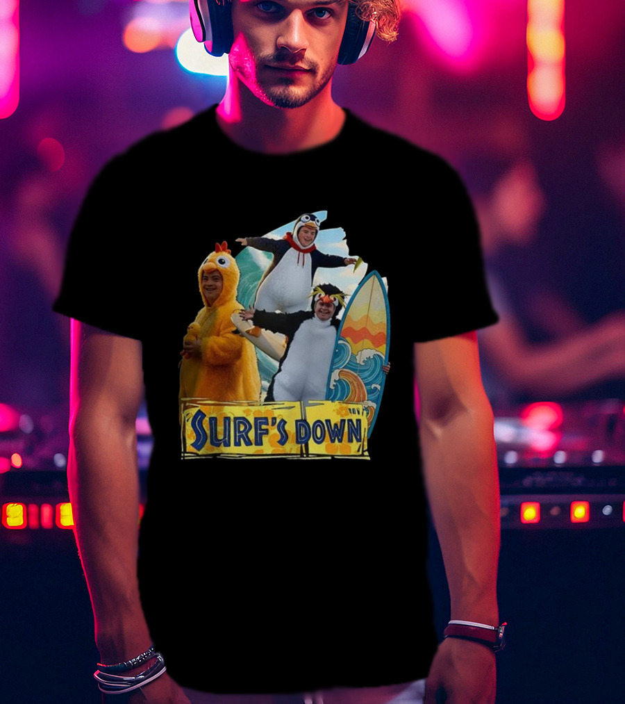 Penguins Surf's Down Wave Costume Fun T-Shirt