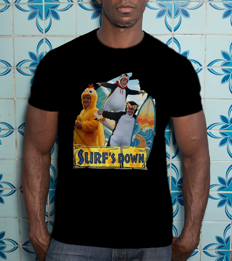 Penguins Surf's Down Wave Costume Fun T-Shirt