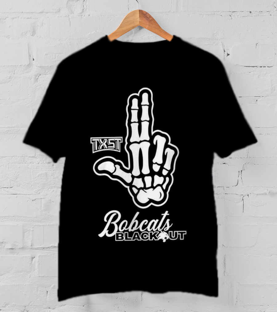 Skeleton Hand TXST Bobcats Blackout Gesture T-Shirt