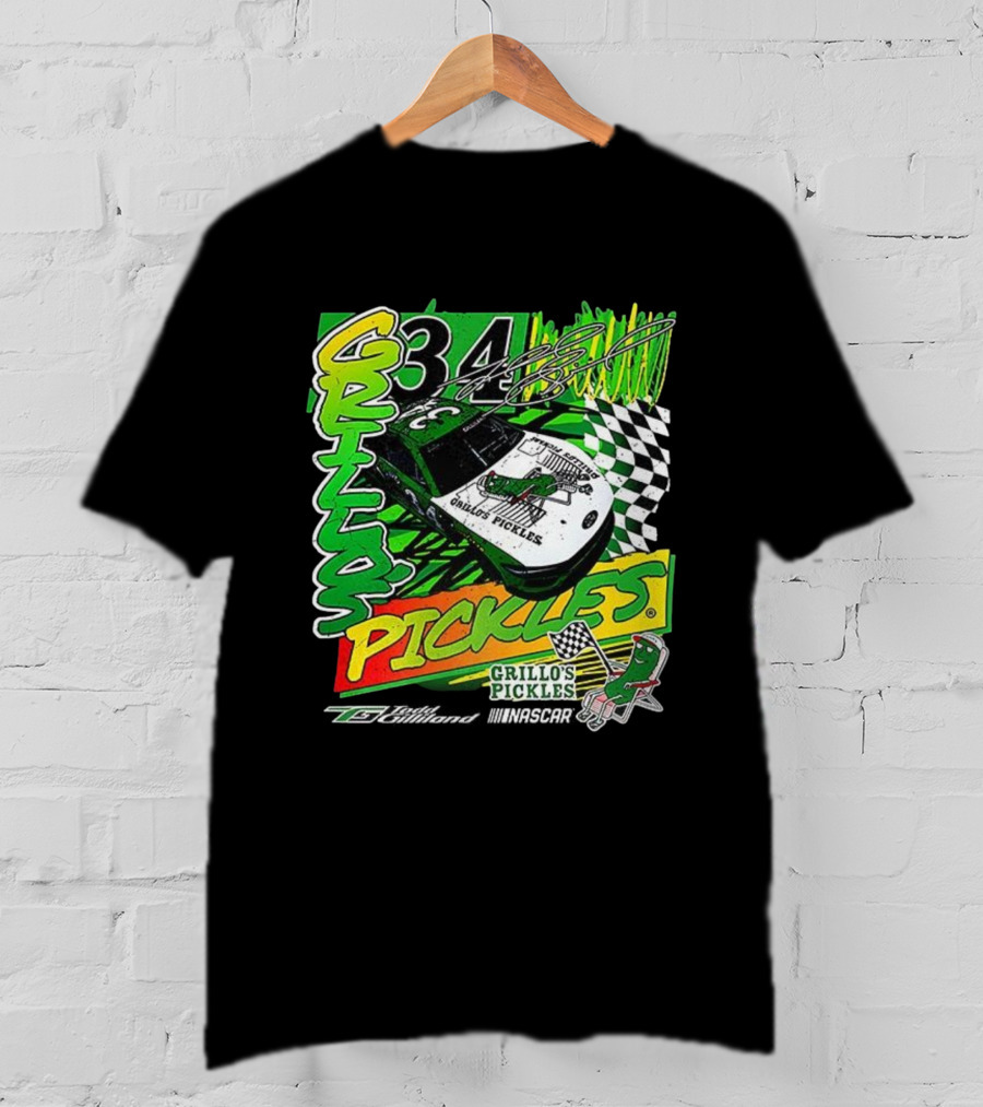Grillo's Pickles Car Todd Gilliland 34 Autograph Racing Checkered Flag T-Shirt