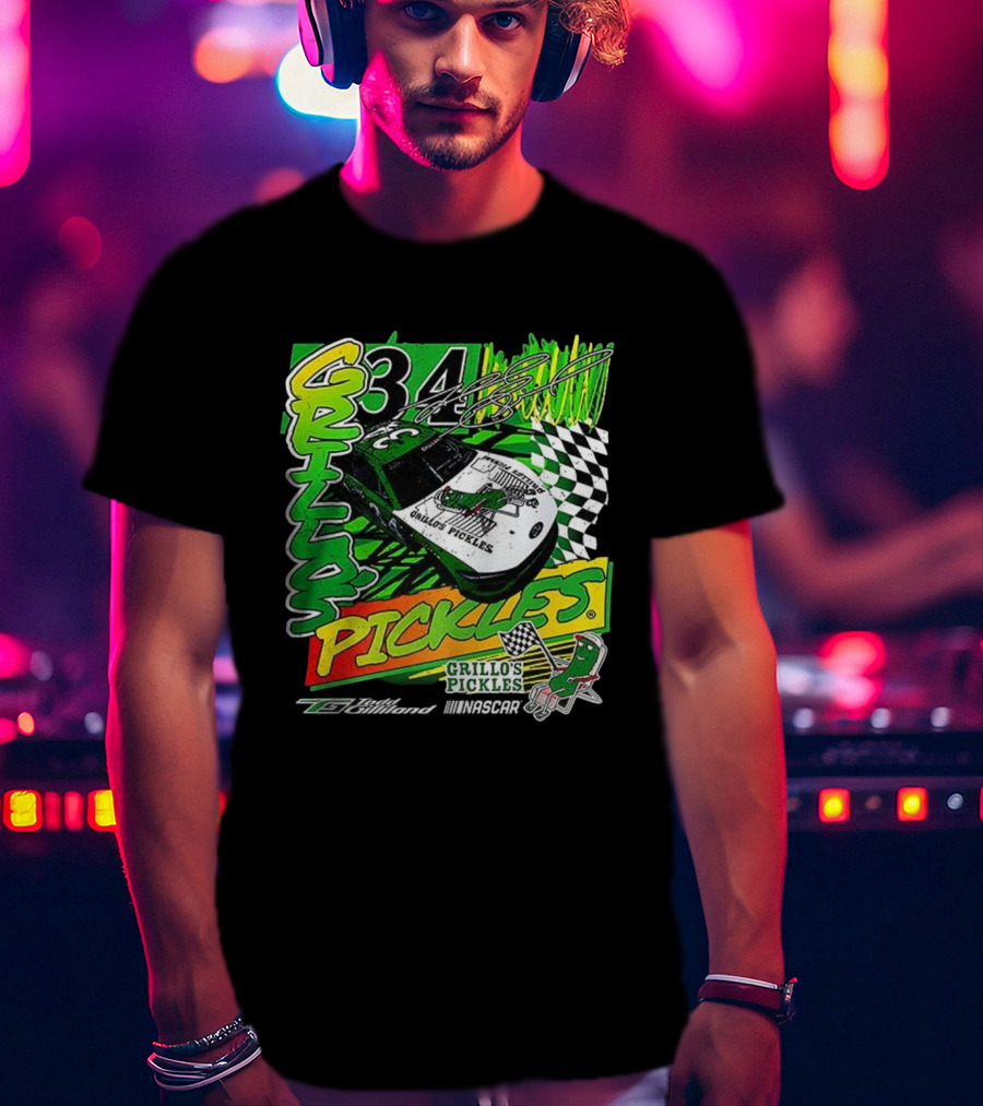 Grillo's Pickles Car Todd Gilliland 34 Autograph Racing Checkered Flag T-Shirt