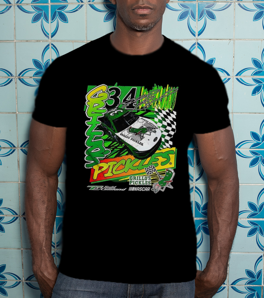 Grillo's Pickles Car Todd Gilliland 34 Autograph Racing Checkered Flag T-Shirt