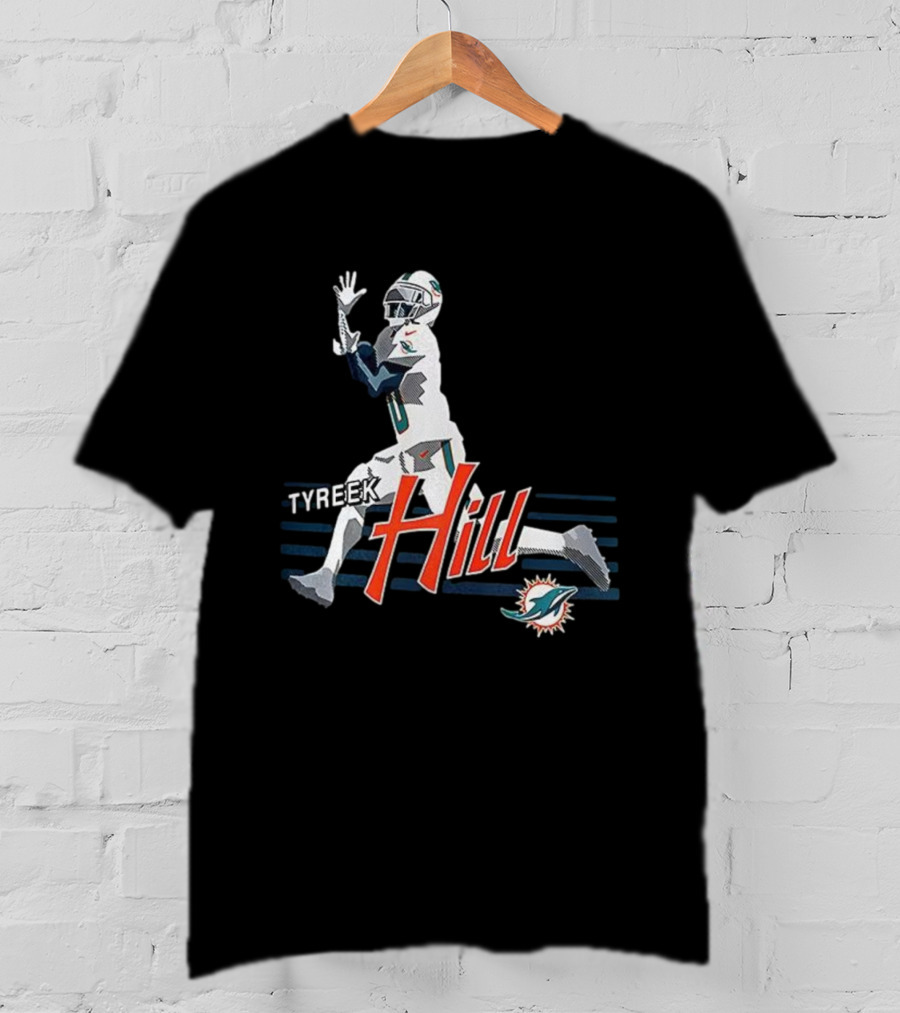 Tyreek Hill Miami Dolphins Receiving Ball Action Football T-Shirt