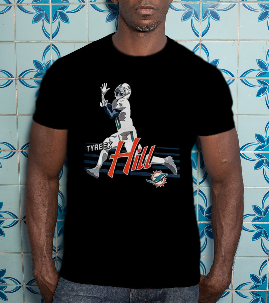 Tyreek Hill Miami Dolphins Receiving Ball Action Football T-Shirt