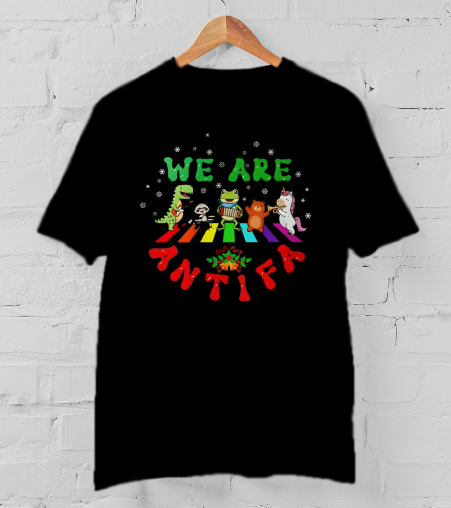 We Are Antifa Dinosaur Frog Unicorn Rainbow Christmas T-Shirt