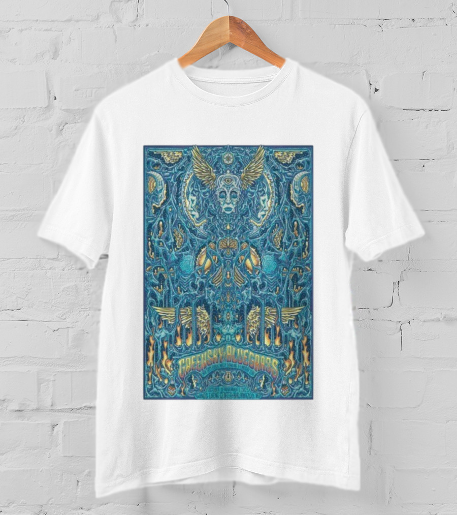 Greensky Bluegrass Halloween Kalamazoo Oct 31 2025 Winged Skull Psychedelic Art T-Shirt