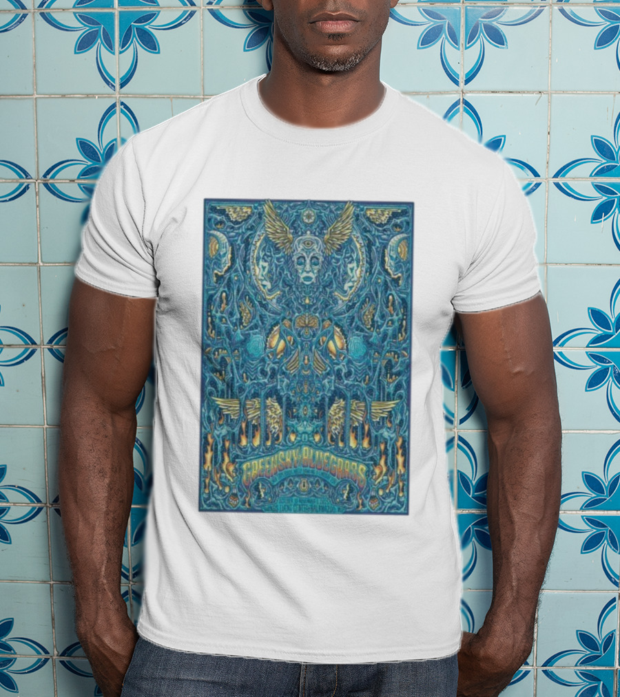 Greensky Bluegrass Halloween Kalamazoo Oct 31 2025 Winged Skull Psychedelic Art T-Shirt