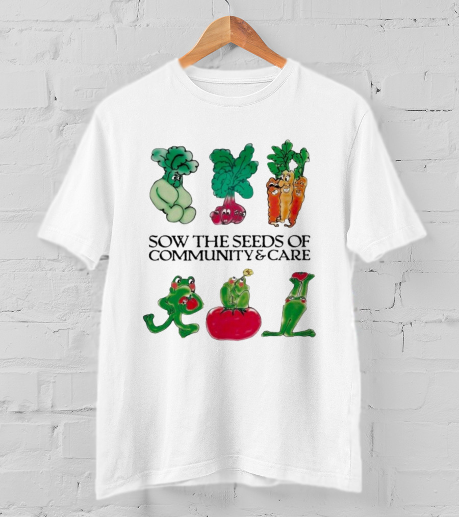 Sow The Seeds Of Community & Care With Playful Vegetable And Frog Characters T-Shirt