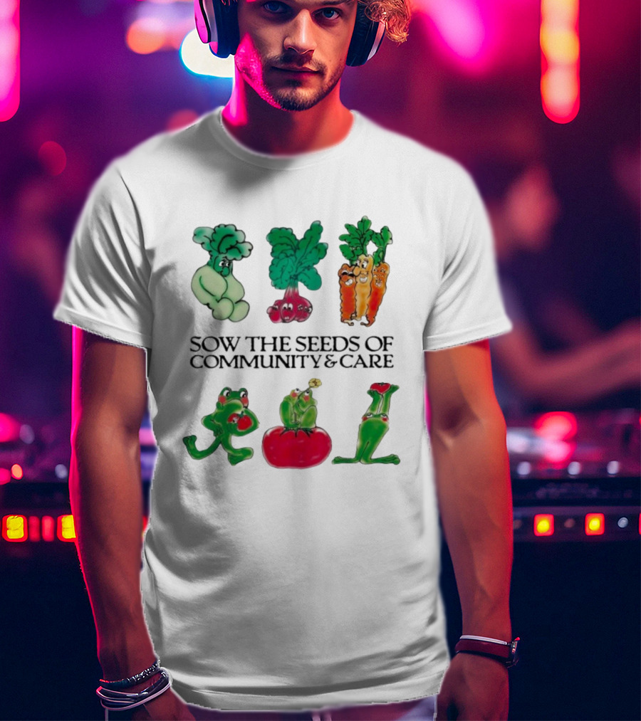Sow The Seeds Of Community & Care With Playful Vegetable And Frog Characters T-Shirt