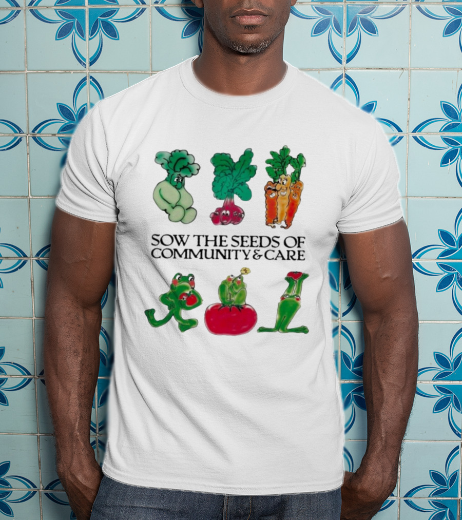 Sow The Seeds Of Community & Care With Playful Vegetable And Frog Characters T-Shirt