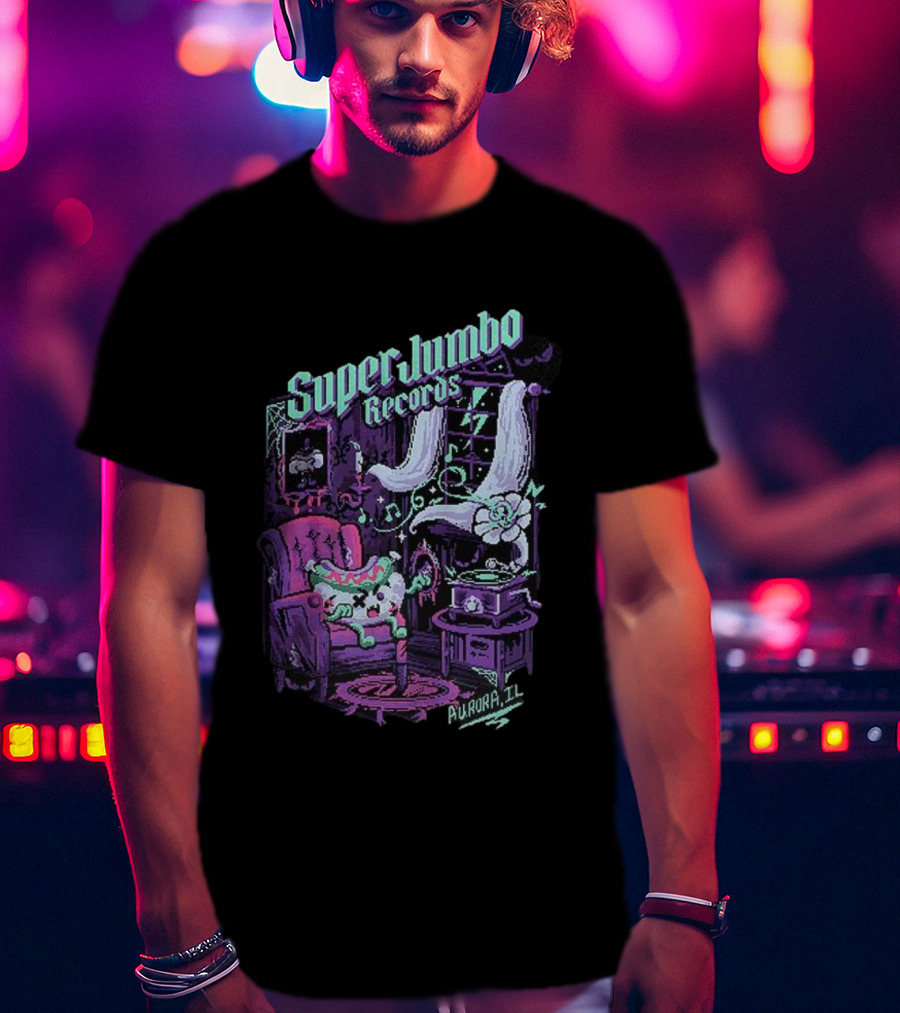 Zombie Frank Super Jumbo Records Aurora IL Pixel Art Style T-Shirt