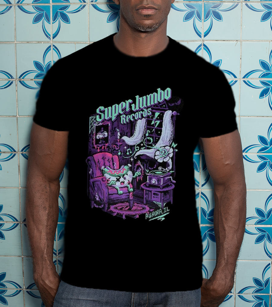 Zombie Frank Super Jumbo Records Aurora IL Pixel Art Style T-Shirt