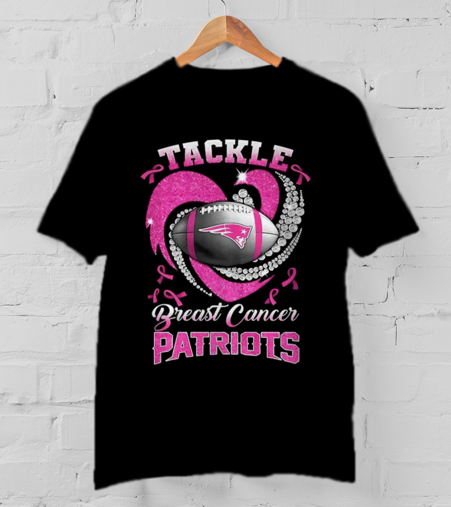 Tackle Breast Cancer New England Patriots Pink Ribbon Heart Football T-Shirt