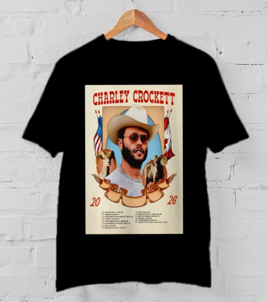 Charley Crockett Tour 2026 American Canadian Flags Vintage Style T-Shirt