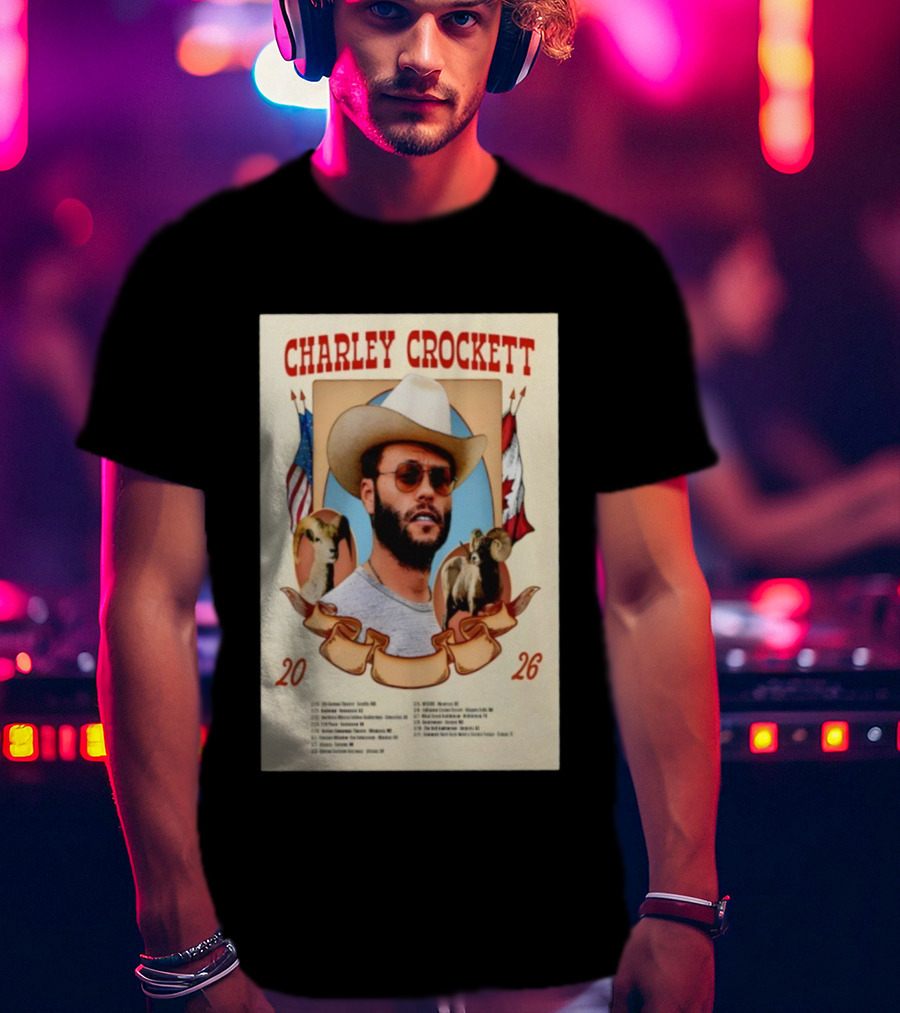 Charley Crockett Tour 2026 American Canadian Flags Vintage Style T-Shirt