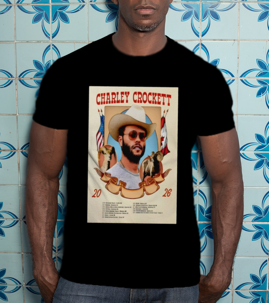 Charley Crockett Tour 2026 American Canadian Flags Vintage Style T-Shirt