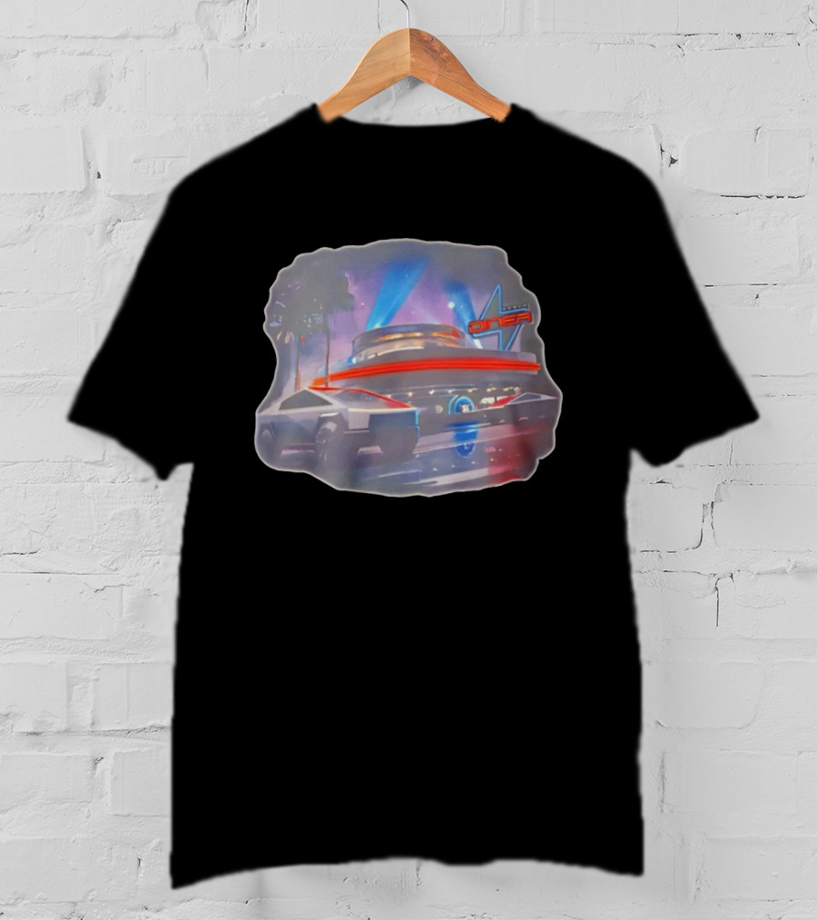 Tesla Cybertruck Hollywood Retro Diner Neon Night Scene T-Shirt