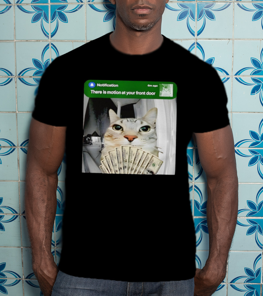 Notification Funny Cat Meme Motion At Your Front Door Money T-Shirt