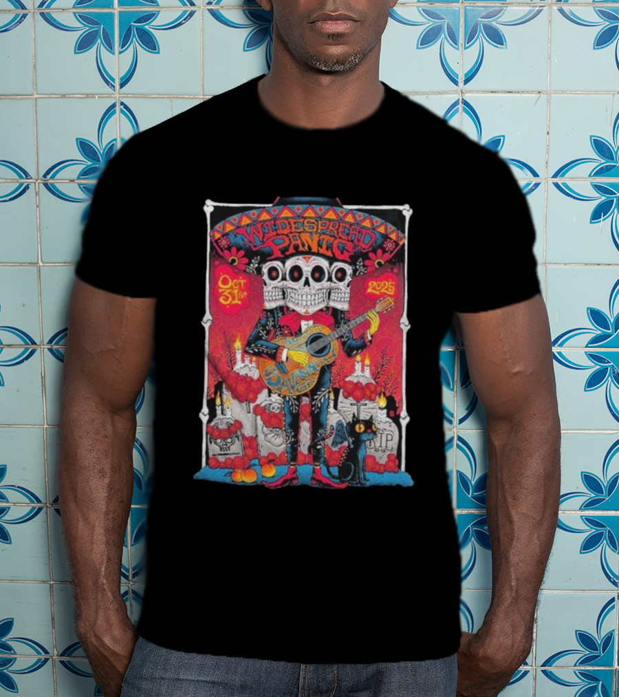 Widespread Panic 2025 Savannah Halloween Concert Enmarket Arena Day Of The Dead Theme T-Shirt