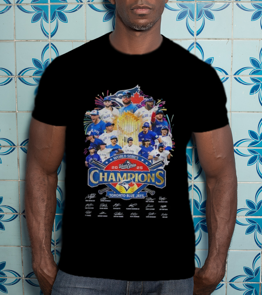 World Series 2025 Champions Toronto Blue Jays Signed MLB Players Celebration T-Shirt