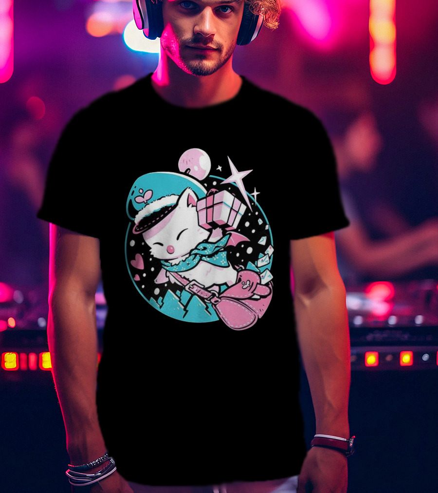 Delivery Moogle A Package For You Kawaii Pink And Teal Starry Sky T-Shirt