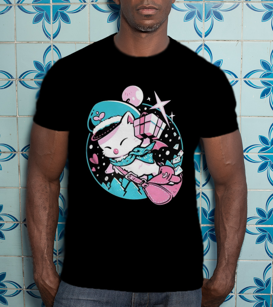 Delivery Moogle A Package For You Kawaii Pink And Teal Starry Sky T-Shirt